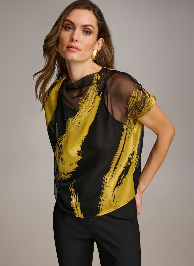 Black Donna Karan Print Cowl Neck Sweaters and Tops | PH_DK79131