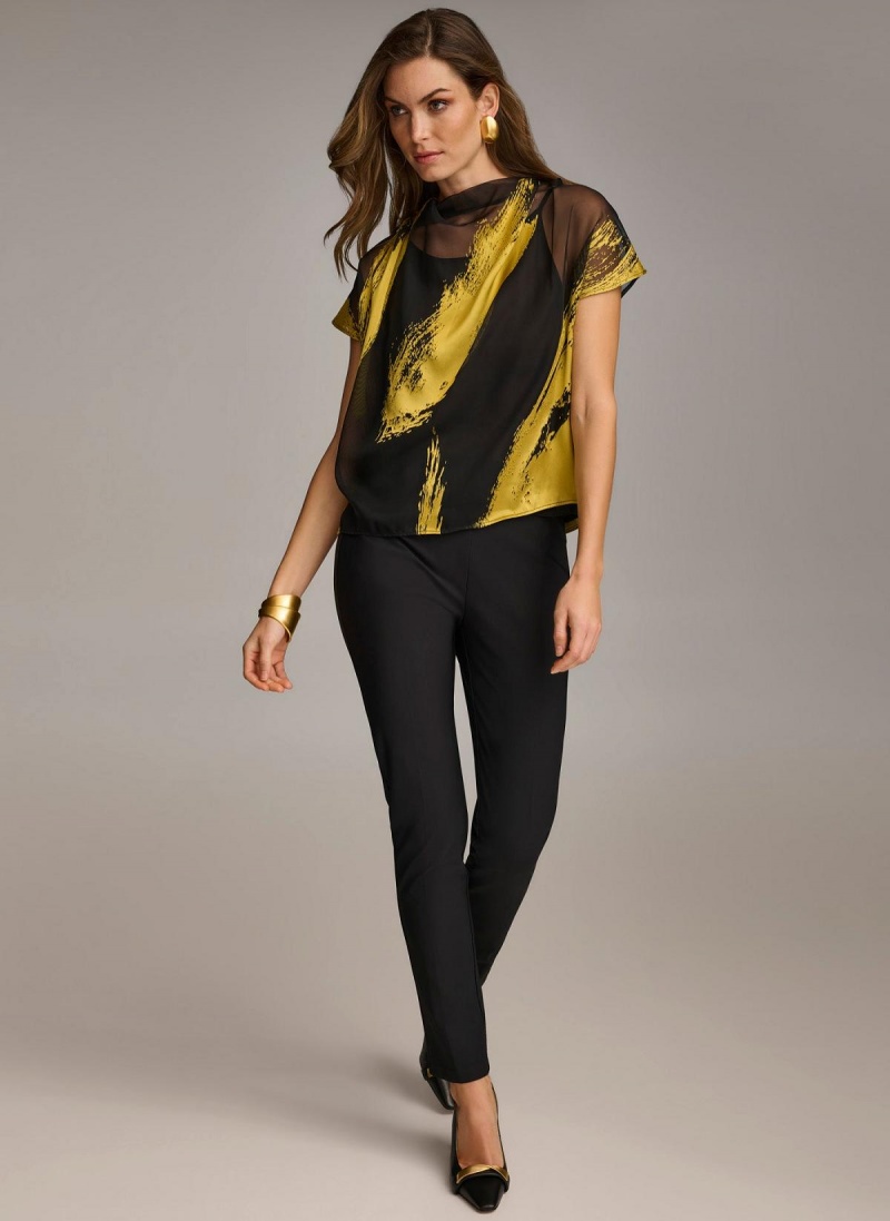 Black Donna Karan Print Cowl Neck Sweaters and Tops | PH_DK79131