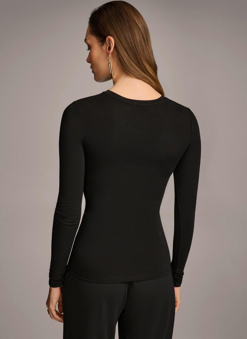 Black Donna Karan Ruched Detail Sweaters and Tops | PH_DK60482