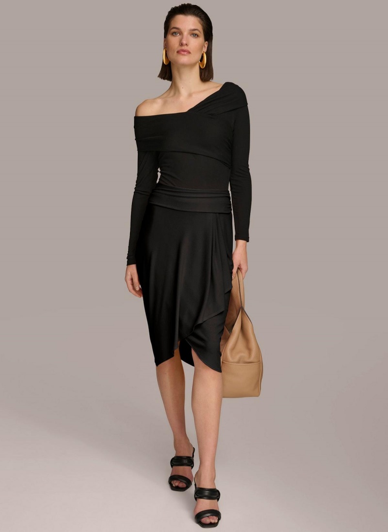 Black Donna Karan Ruched Skirt | PH_DK42251