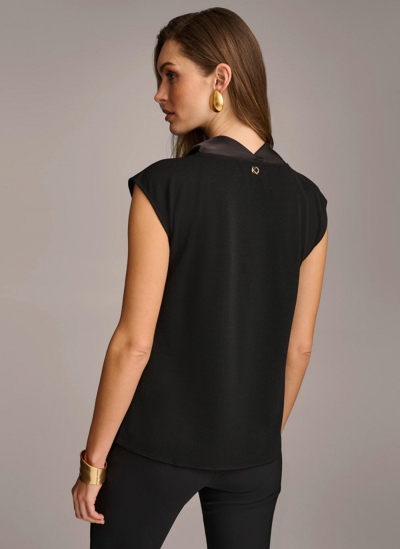 Black Donna Karan Sleeveless Cowl Neck Sweaters and Tops | PH_DK90690