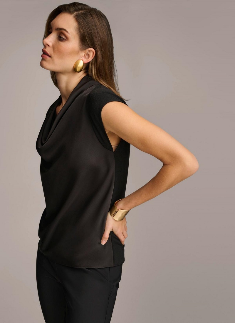 Black Donna Karan Sleeveless Cowl Neck Sweaters and Tops | PH_DK90690