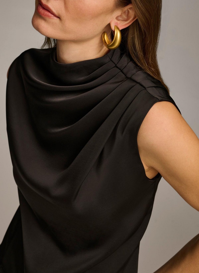 Black Donna Karan Sleeveless Draped Mockneck Sweaters and Tops | PH_DK36661