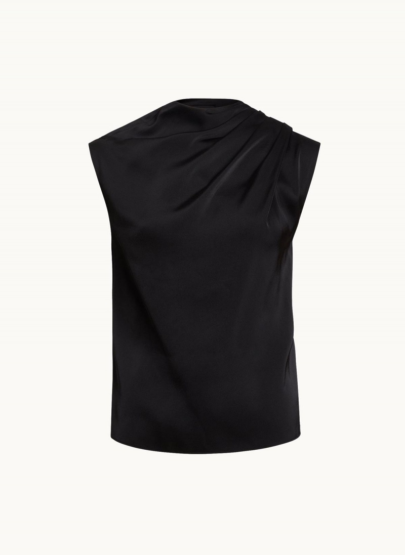 Black Donna Karan Sleeveless Draped Mockneck Sweaters and Tops | PH_DK36661