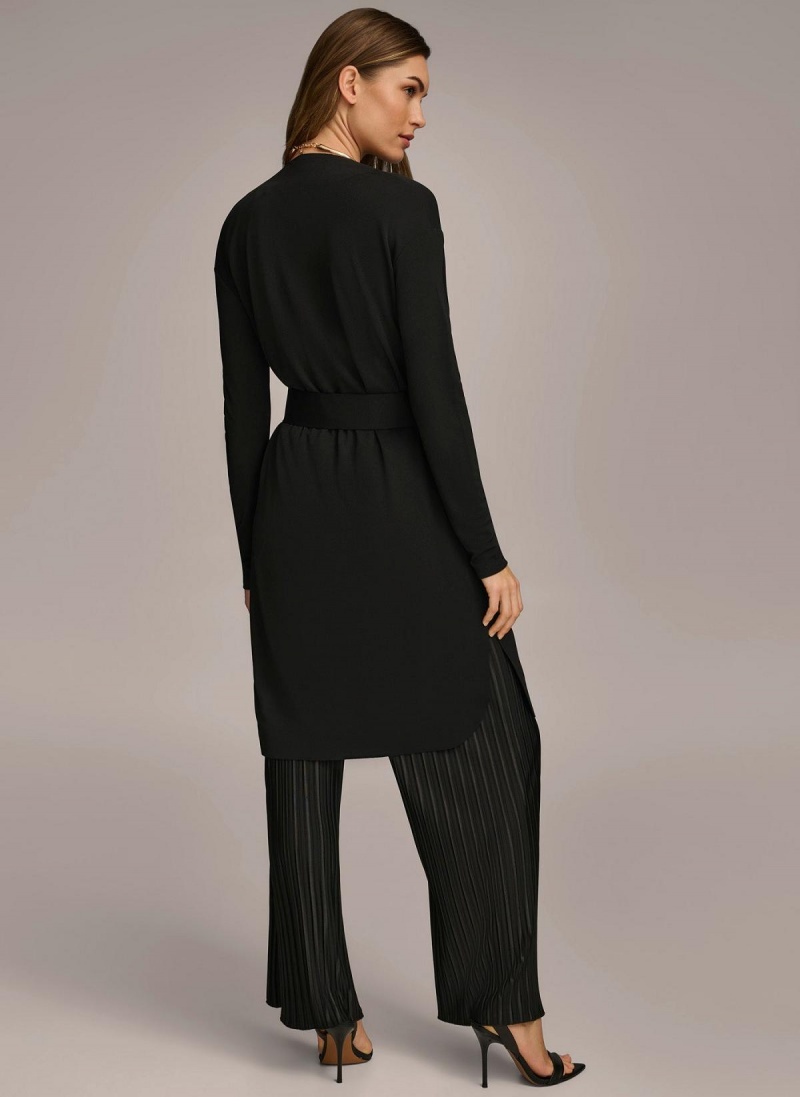 Black Donna Karan Tie Waist Cardigan Sweaters and Tops | PH_DK72471