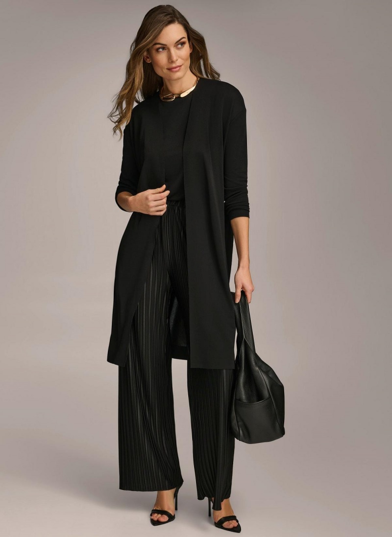 Black Donna Karan Tie Waist Cardigan Sweaters and Tops | PH_DK72471