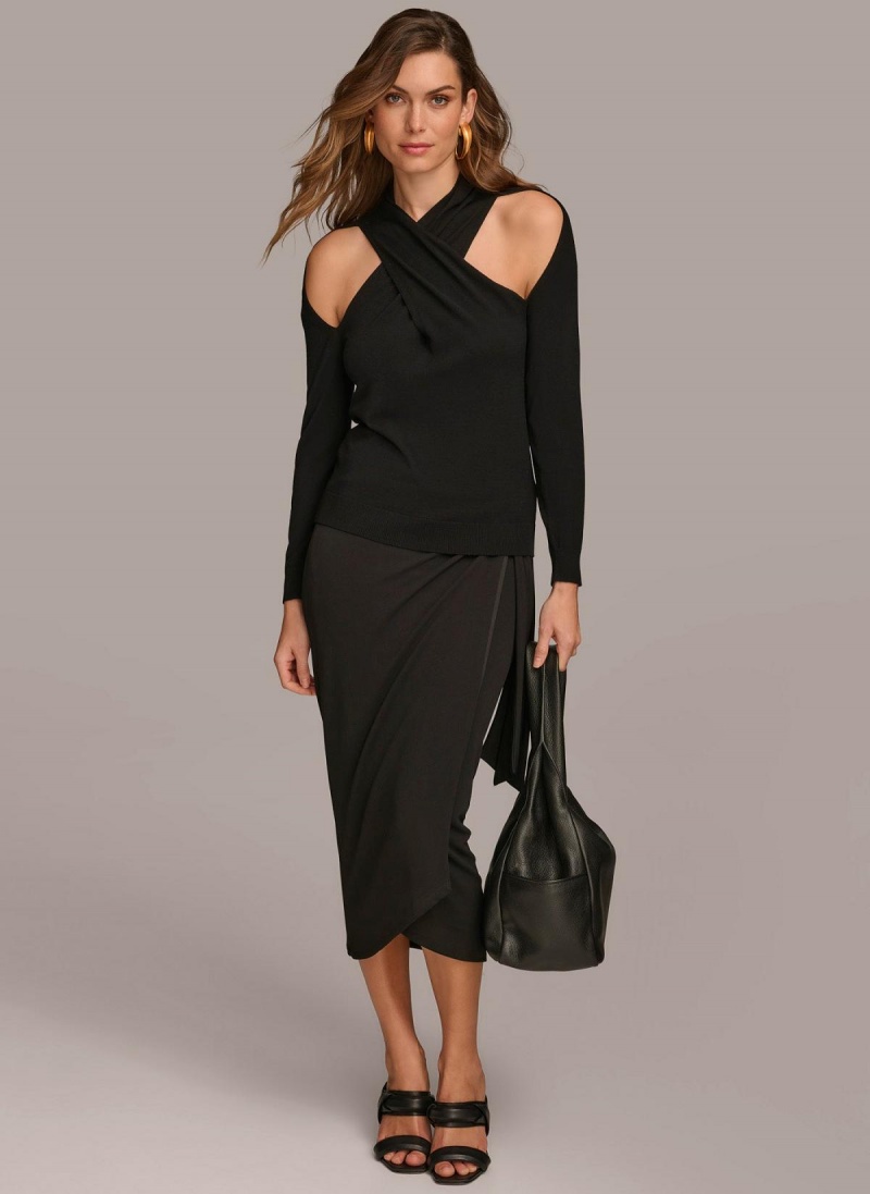 Black Donna Karan Twist Front Sweaters and Tops | PH_DK16761