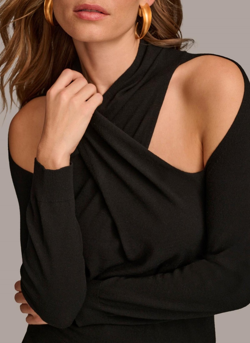 Black Donna Karan Twist Front Sweaters and Tops | PH_DK16761