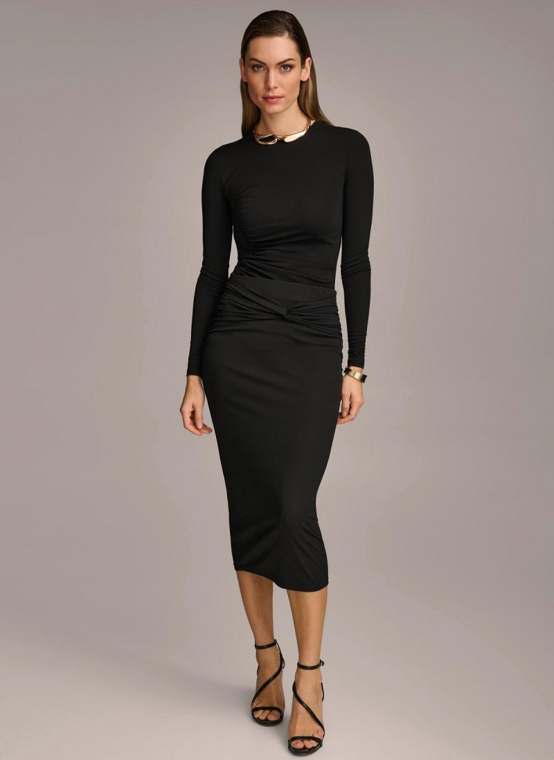 Black Donna Karan Twist Waist Skirt | PH_DK29159