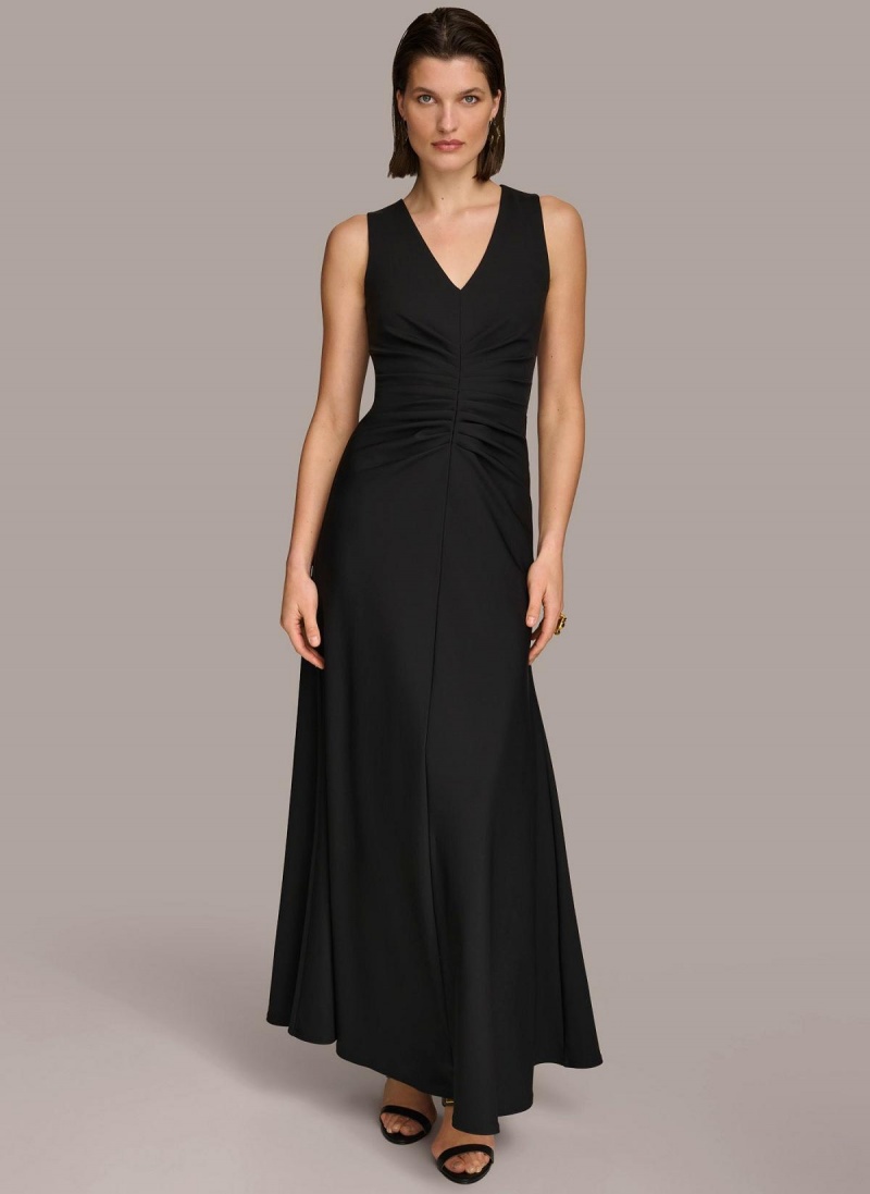 Black Donna Karan Vneck Twist Front Gown Dress | PH_DK71474