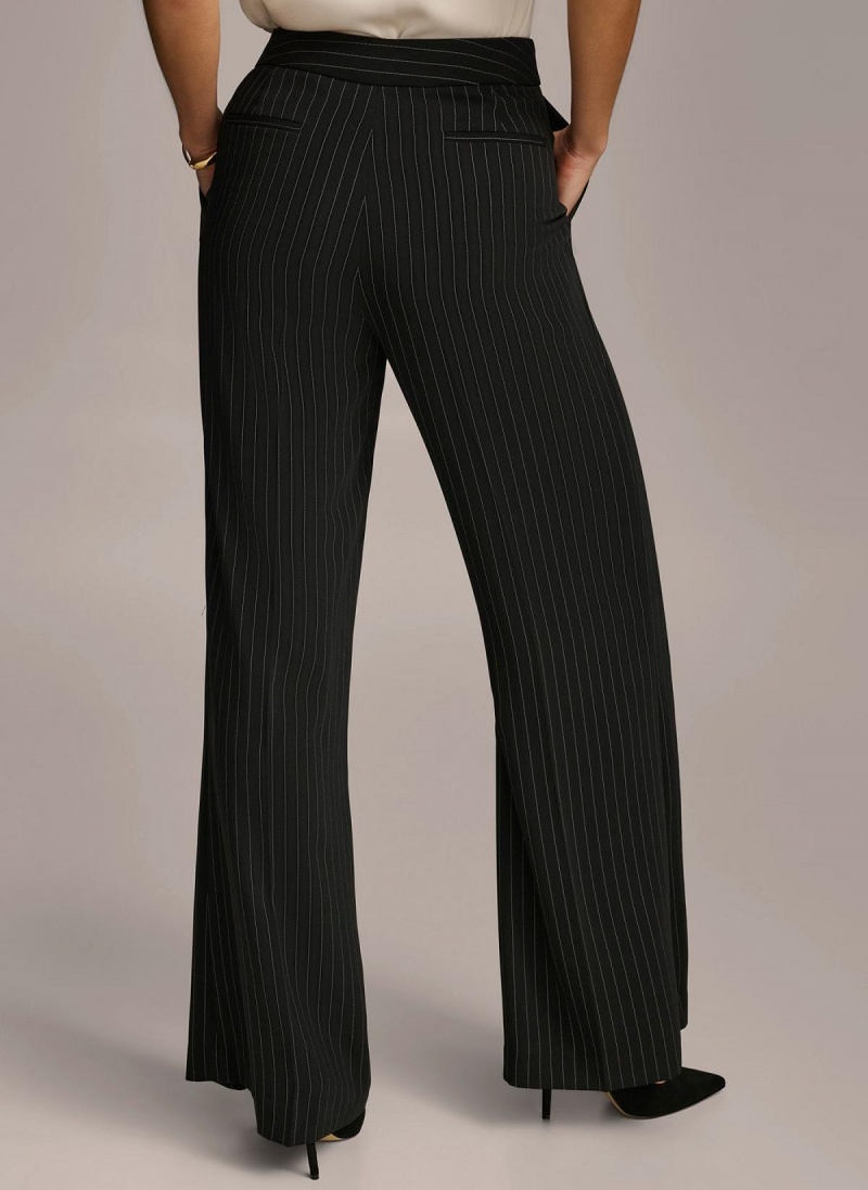 Black Donna Karan Wide Leg Pinstripe Pants | PH_DK92259