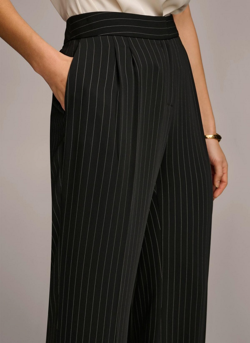 Black Donna Karan Wide Leg Pinstripe Pants | PH_DK92259