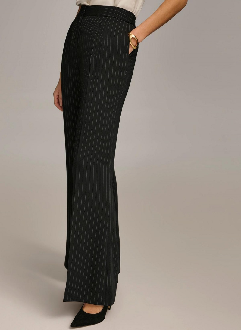 Black Donna Karan Wide Leg Pinstripe Pants | PH_DK92259