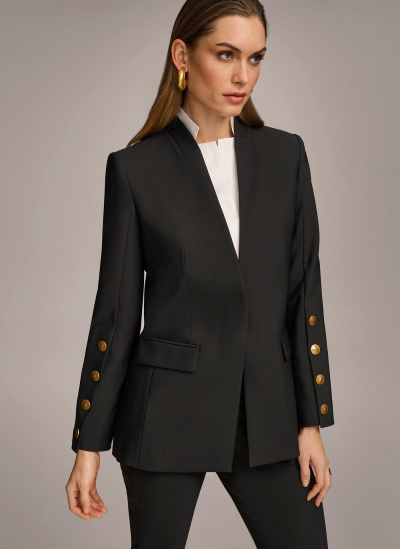 Black Donna Karan With Button Details On Sleeve Jacket | PH_DK89889