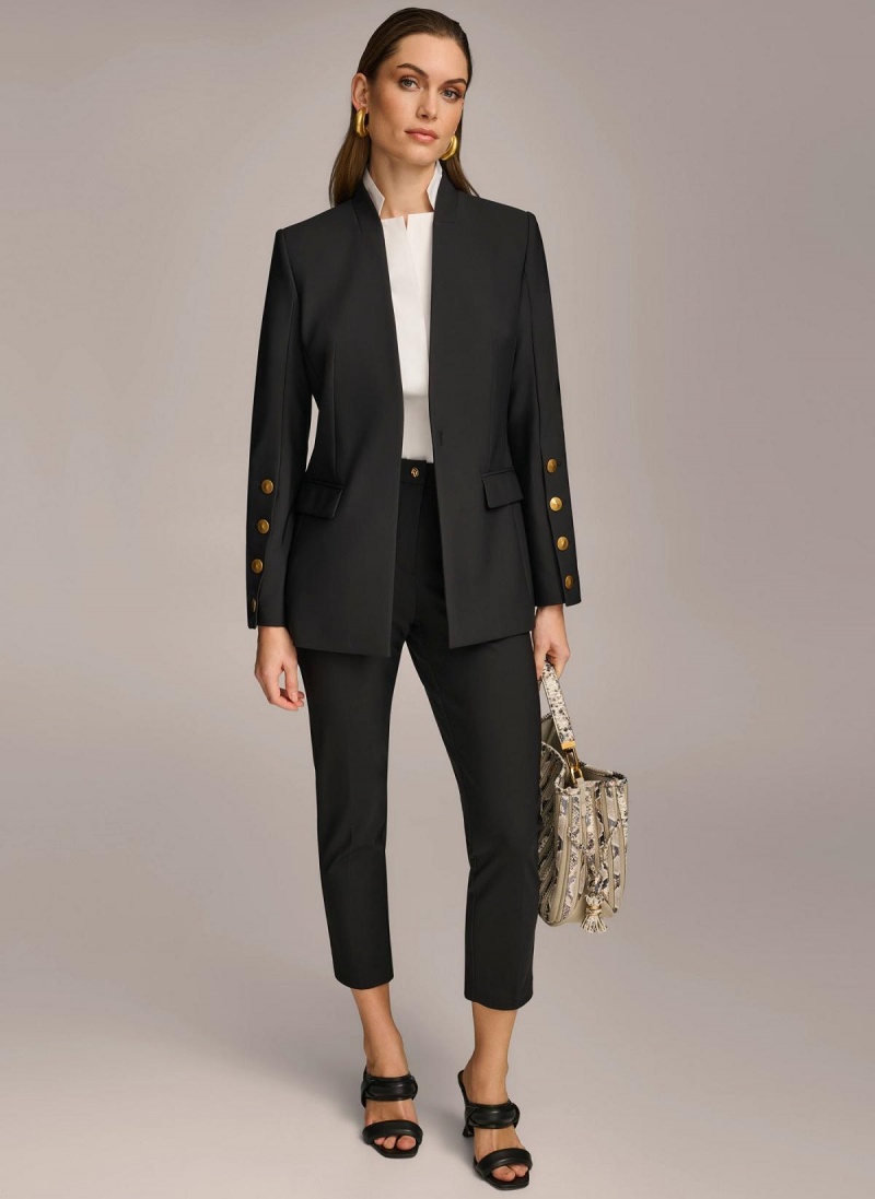 Black Donna Karan With Button Details On Sleeve Jacket | PH_DK89889