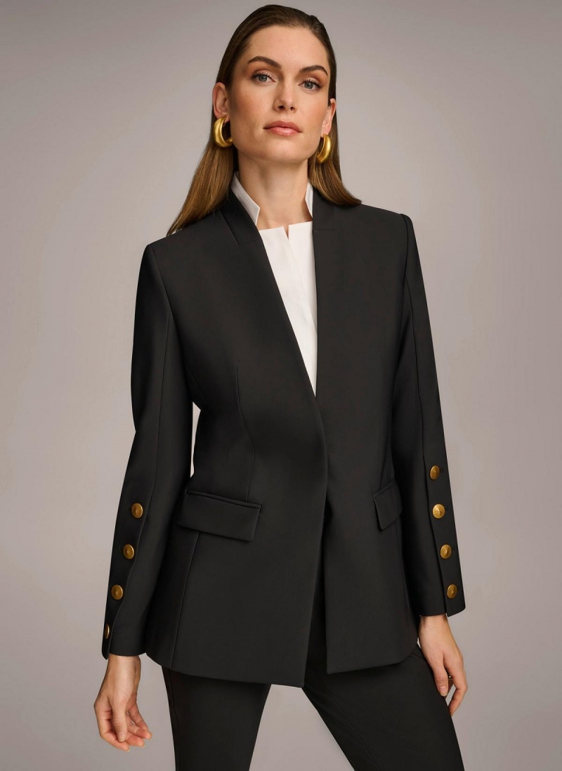 Black Donna Karan With Button Details On Sleeve Jacket | PH_DK89889