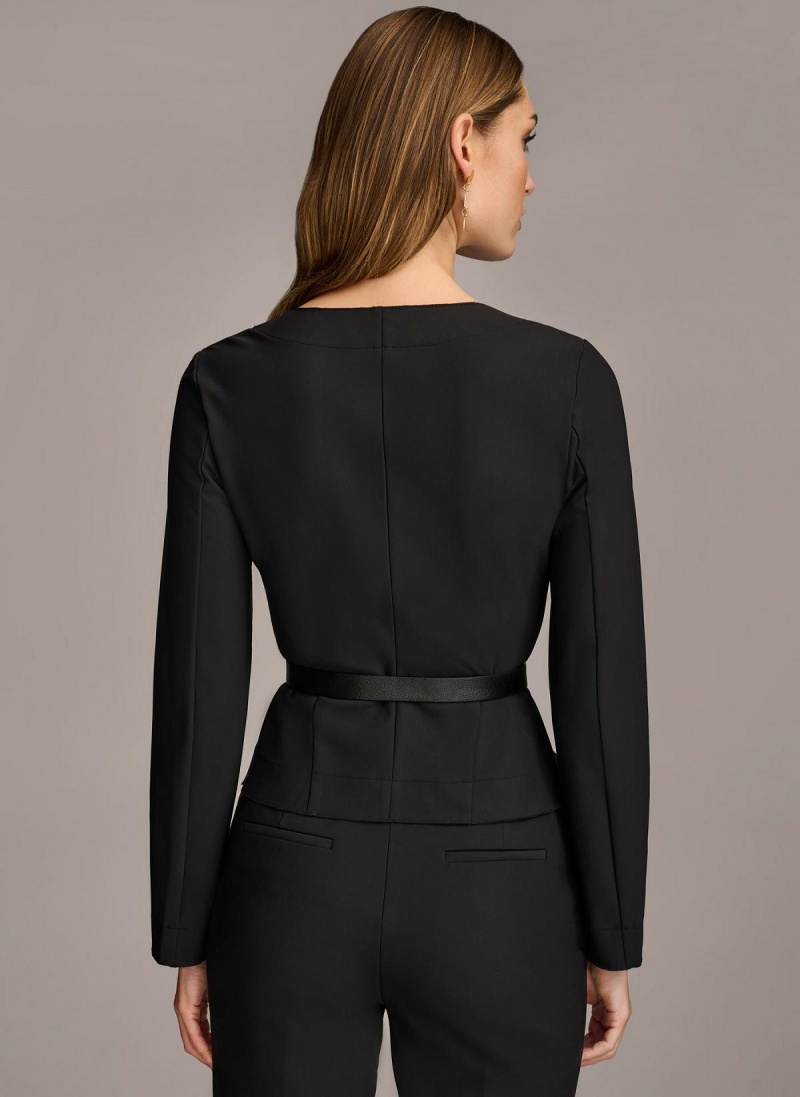 Black Donna Karan Wrap Jacket With Belt Sweaters and Tops | PH_DK54618