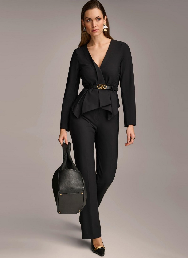 Black Donna Karan Wrap Jacket With Belt Sweaters and Tops | PH_DK54618