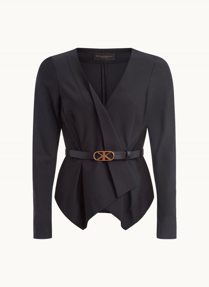 Black Donna Karan Wrap Jacket With Belt Sweaters and Tops | PH_DK54618