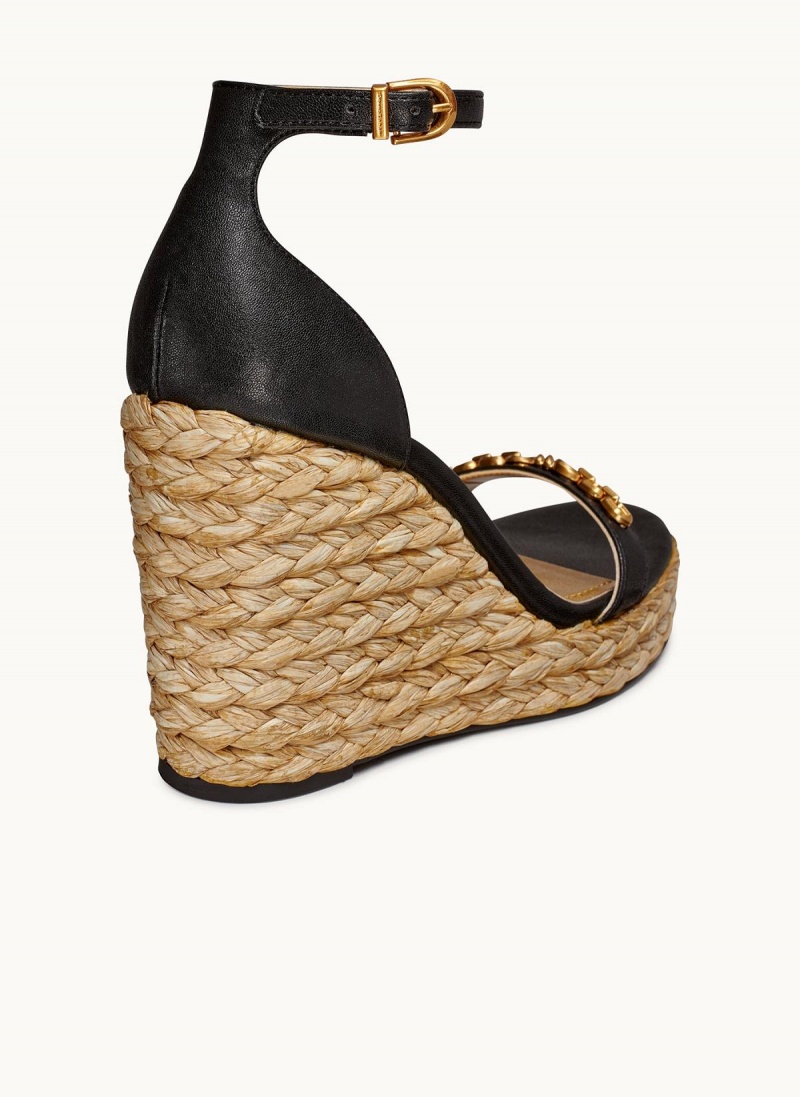 Black Donna Karan Yulissa Ankle Strap Espadrille Sandals | PH_DK54670