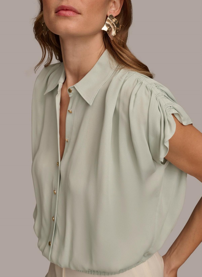 Blue Donna Karan Drop Shoulder Boyfriend Blouse Sweaters and Tops | PH_DK71891