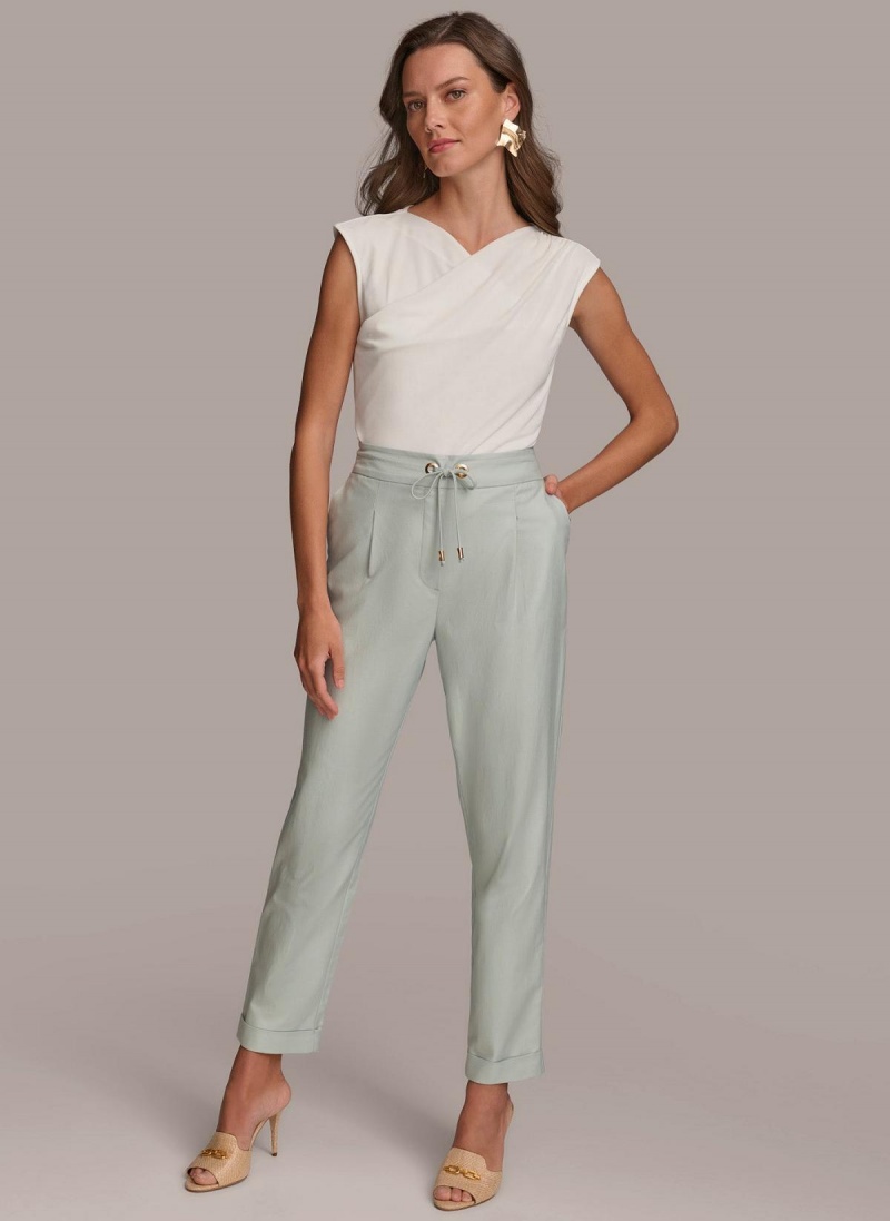 Blue Donna Karan Slim Tie Waist Cuff Pants | PH_DK79206