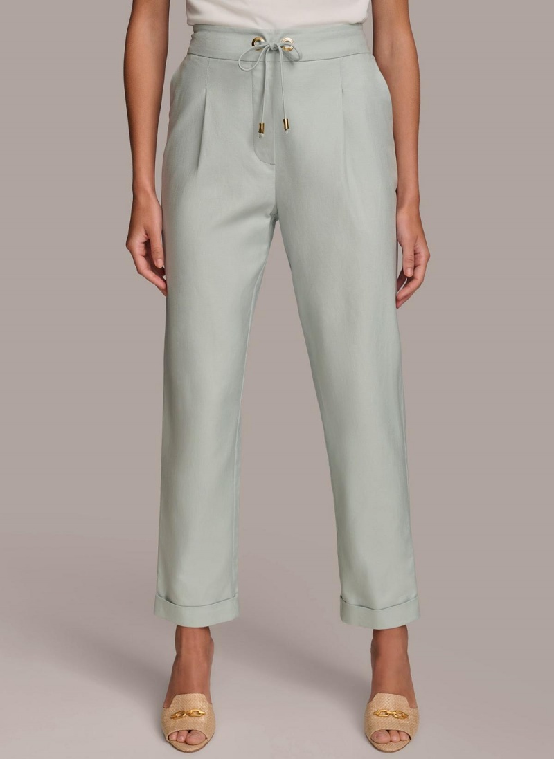 Blue Donna Karan Slim Tie Waist Cuff Pants | PH_DK79206