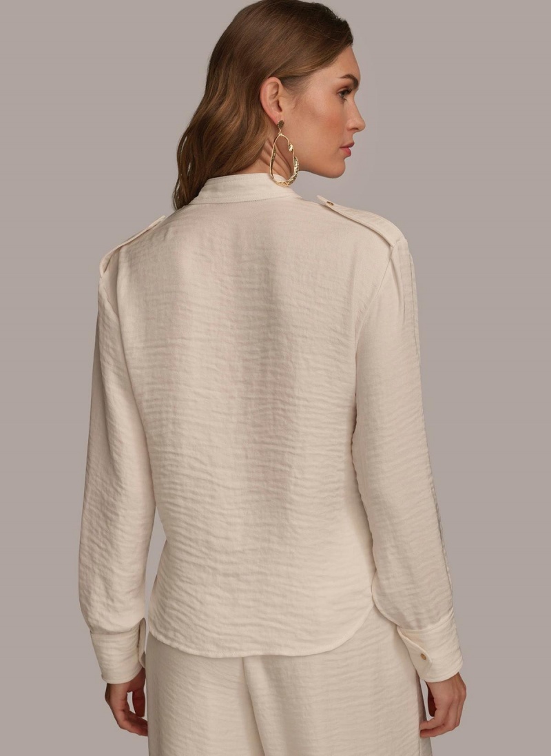 Cream Donna Karan Button Up With Pockets Sweaters and Tops | PH_DK69411