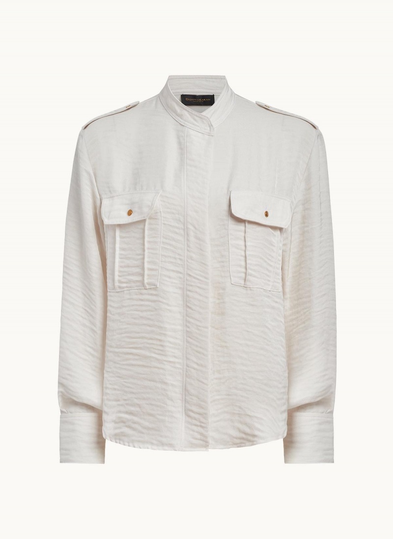 Cream Donna Karan Button Up With Pockets Sweaters and Tops | PH_DK69411