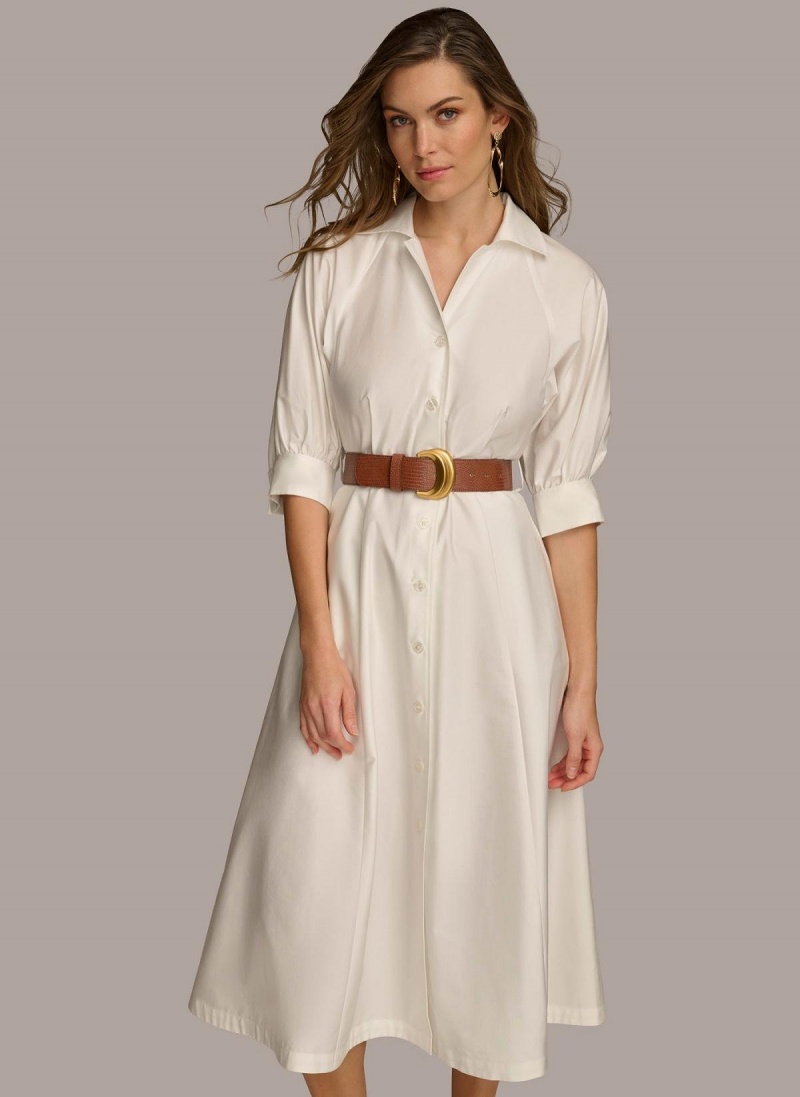 Cream Donna Karan Cotton Shirt Dress | PH_DK39277