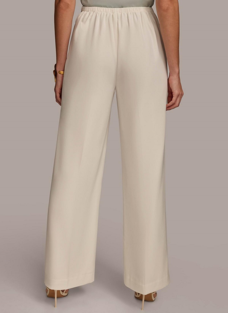 Cream Donna Karan Flat Front Wide Leg Pants | PH_DK97912