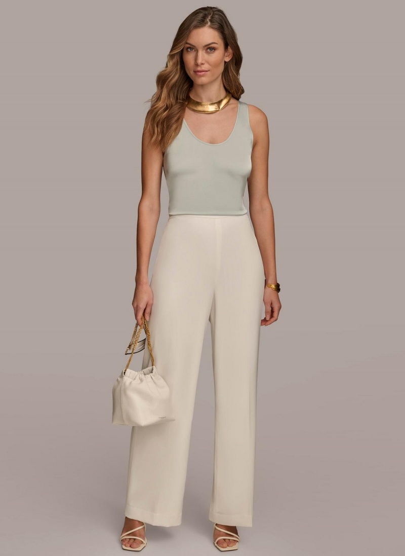 Cream Donna Karan Flat Front Wide Leg Pants | PH_DK97912