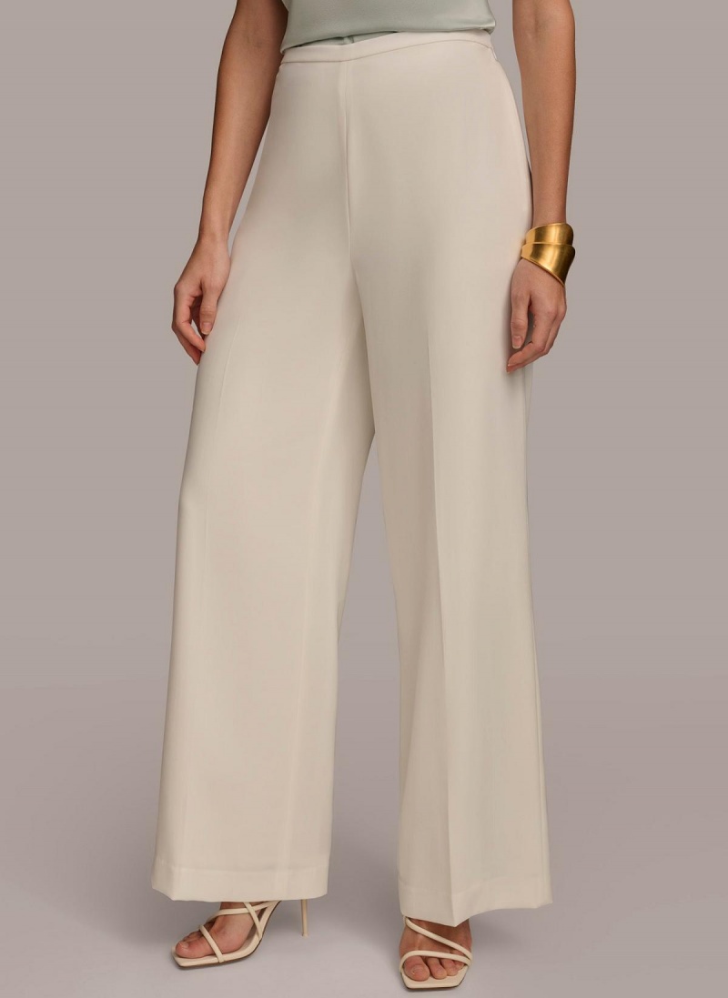 Cream Donna Karan Flat Front Wide Leg Pants | PH_DK97912