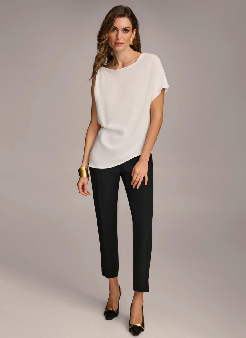 Cream Donna Karan Gathered Hardware Shoulder Sweaters and Tops | PH_DK89192