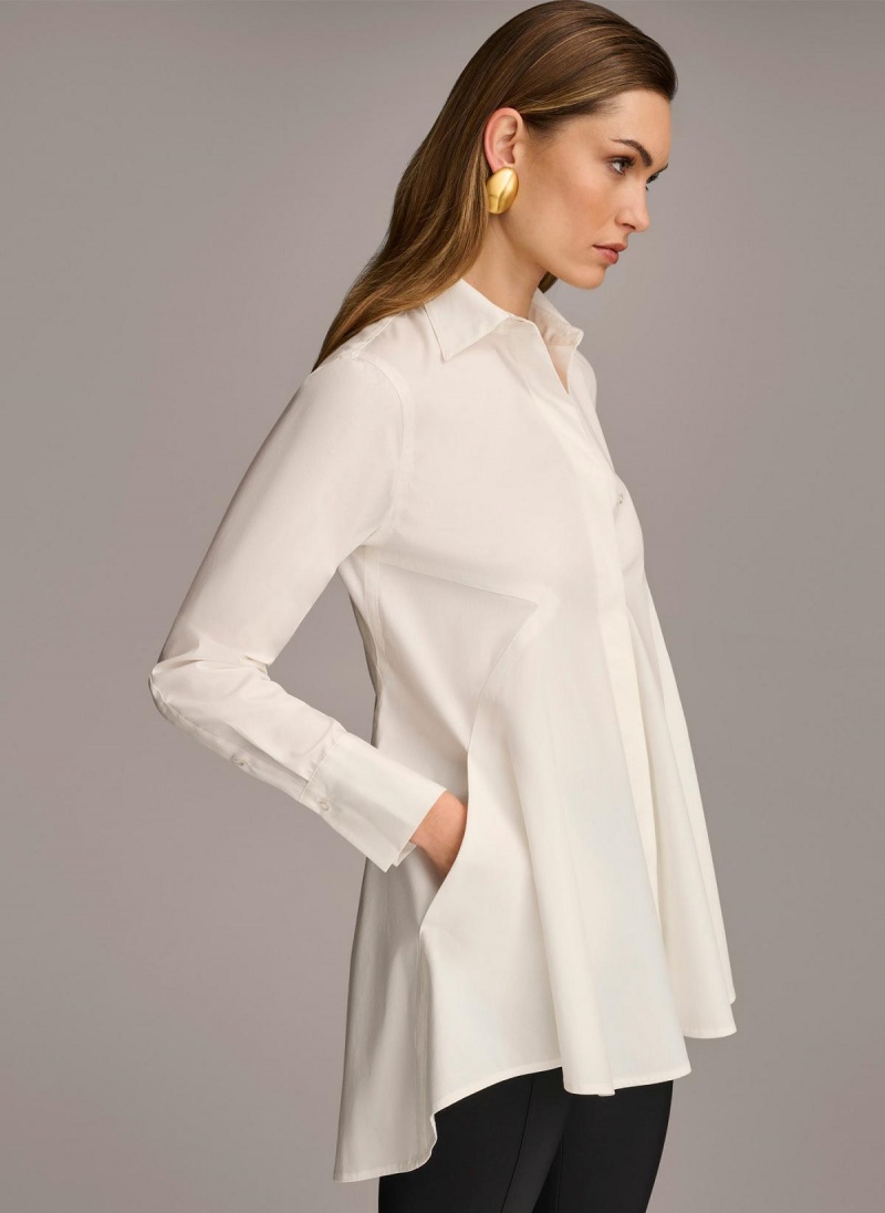 Cream Donna Karan Long Sleeve A-line Tunic Sweaters and Tops | PH_DK20953