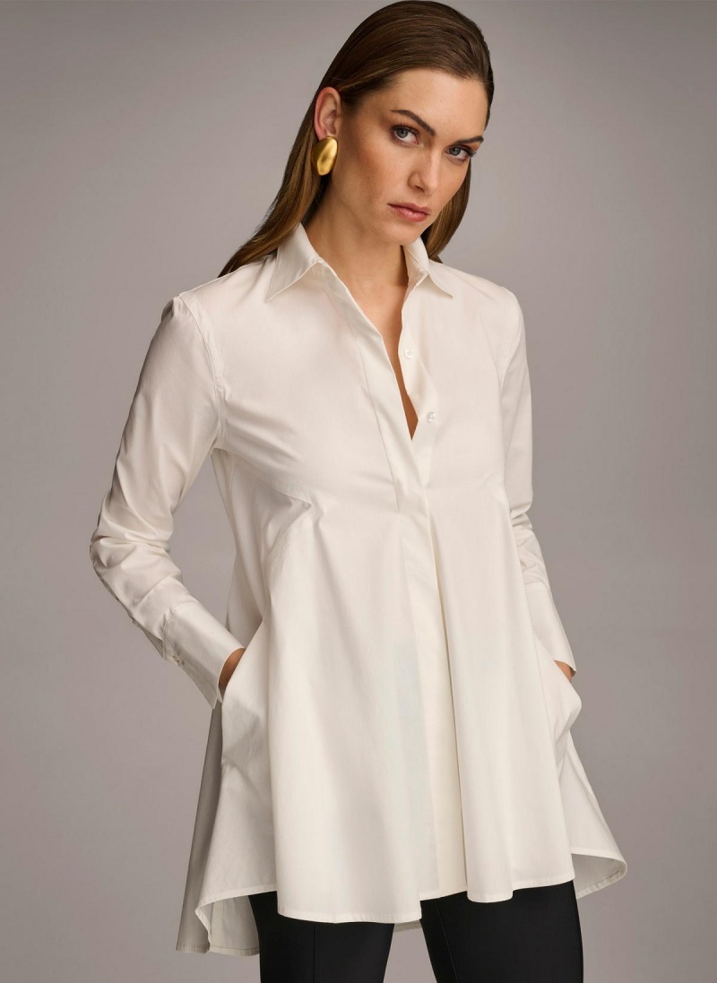 Cream Donna Karan Long Sleeve A-line Tunic Sweaters and Tops | PH_DK20953