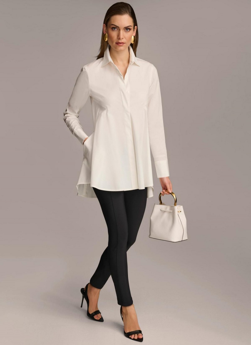 Cream Donna Karan Long Sleeve A-line Tunic Sweaters and Tops | PH_DK20953