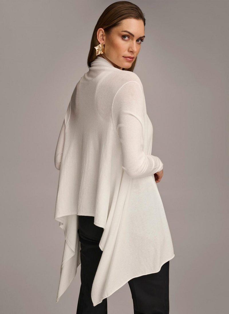 Cream Donna Karan Long Sleeve Drape Cardigan Sweaters and Tops | PH_DK82086