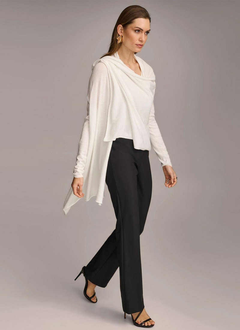 Cream Donna Karan Long Sleeve Drape Cardigan Sweaters and Tops | PH_DK82086