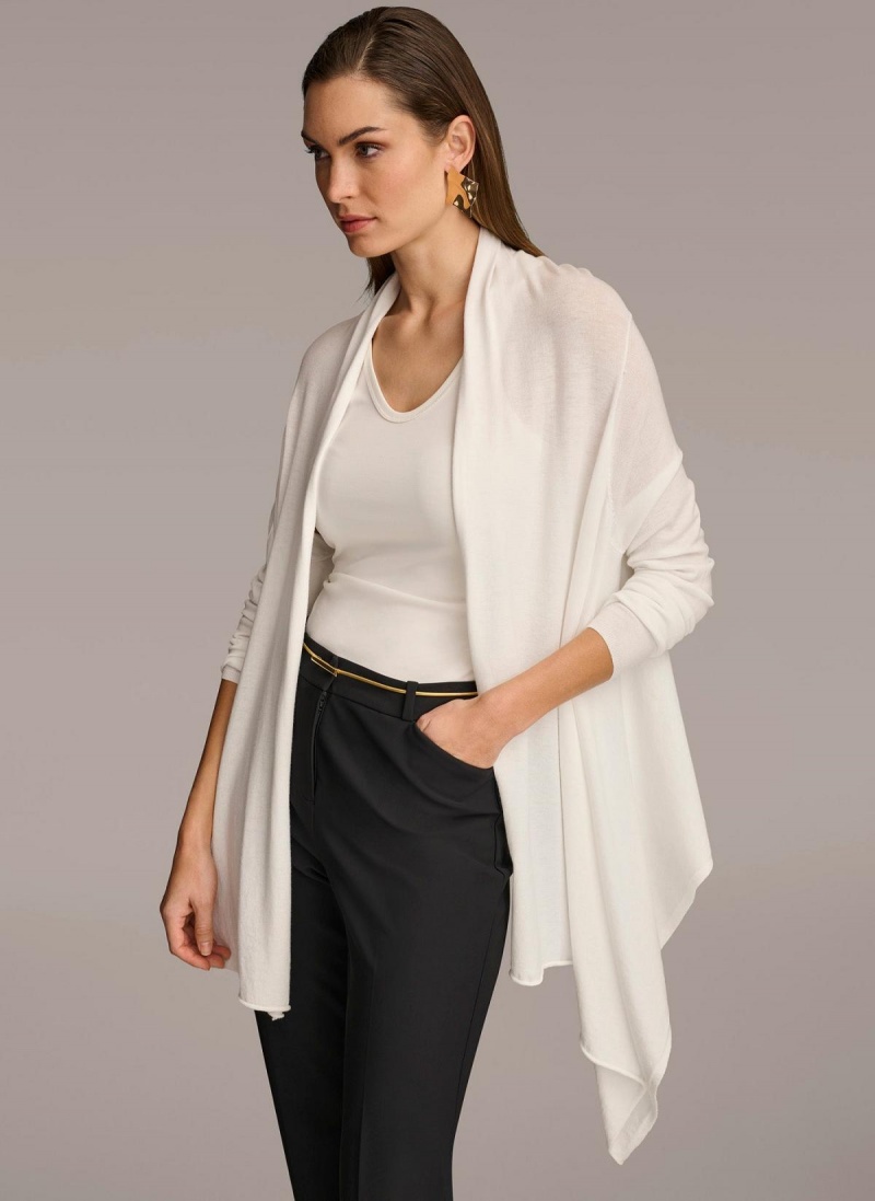 Cream Donna Karan Long Sleeve Drape Cardigan Sweaters and Tops | PH_DK82086