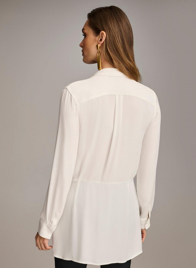 Cream Donna Karan Long Sleeve High-low With Tie At Waist Sweaters and Tops | PH_DK99458