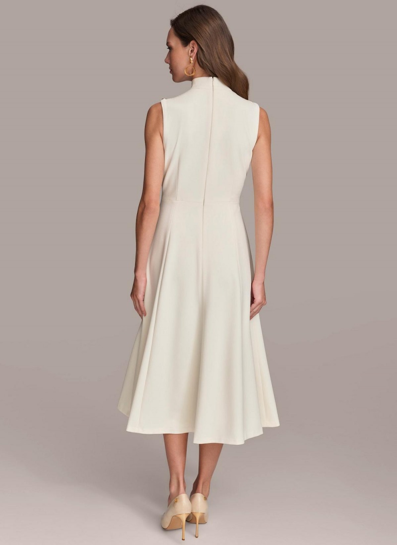 Cream Donna Karan Mock Neck Midi Dress | PH_DK59844