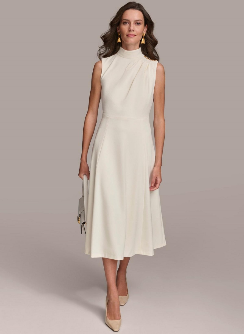 Cream Donna Karan Mock Neck Midi Dress | PH_DK59844