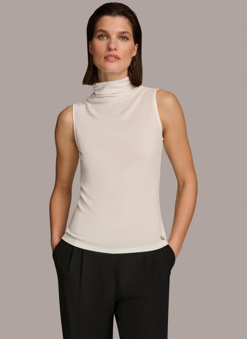 Cream Donna Karan Mockneck Sweaters and Tops | PH_DK54333