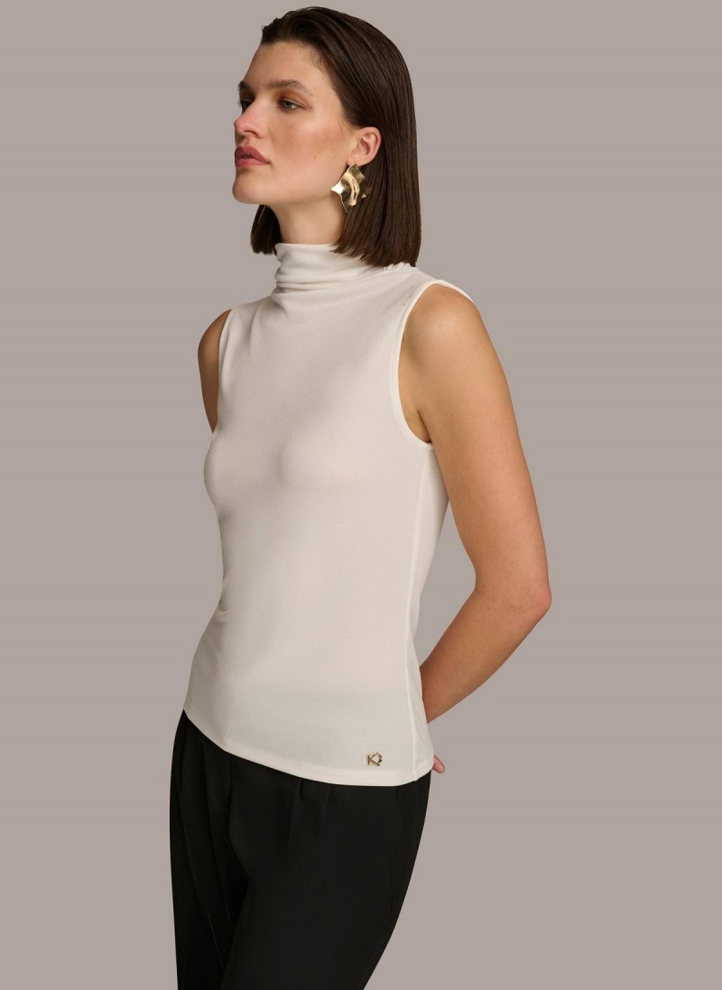 Cream Donna Karan Mockneck Sweaters and Tops | PH_DK54333