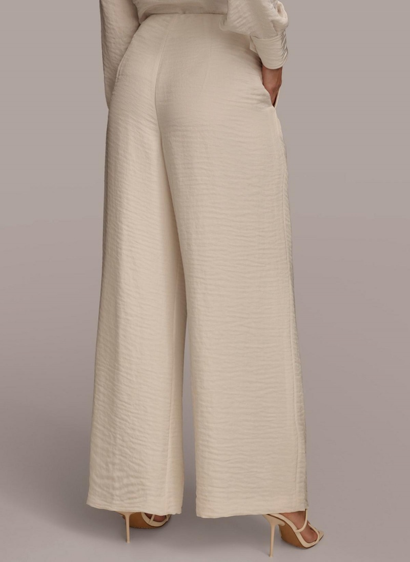 Cream Donna Karan Pleated Wide Leg Pants | PH_DK83282