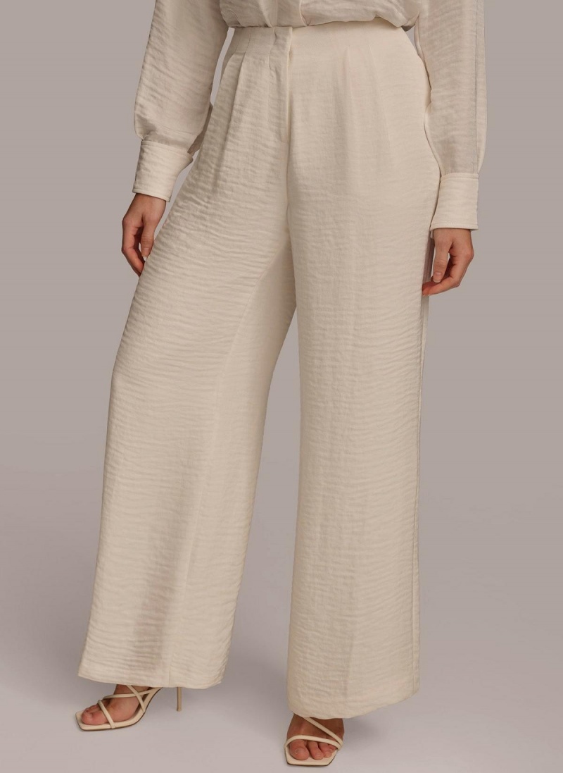 Cream Donna Karan Pleated Wide Leg Pants | PH_DK83282