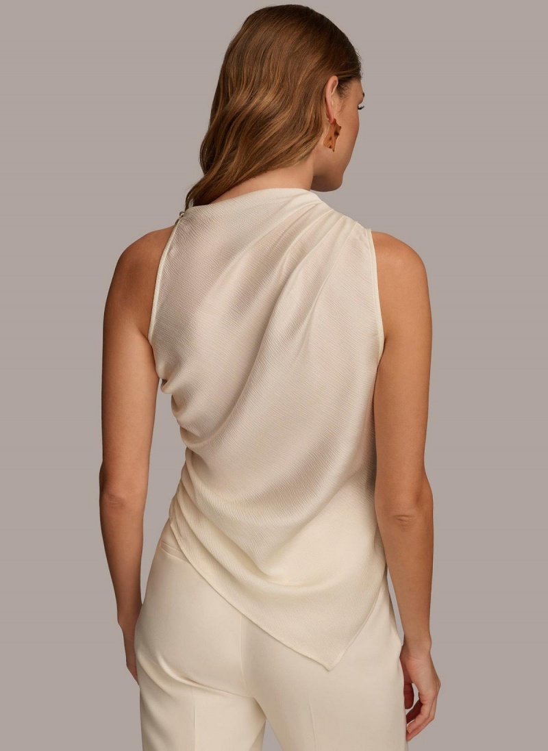 Cream Donna Karan Ruched With Angled Hem Sweaters and Tops | PH_DK15021