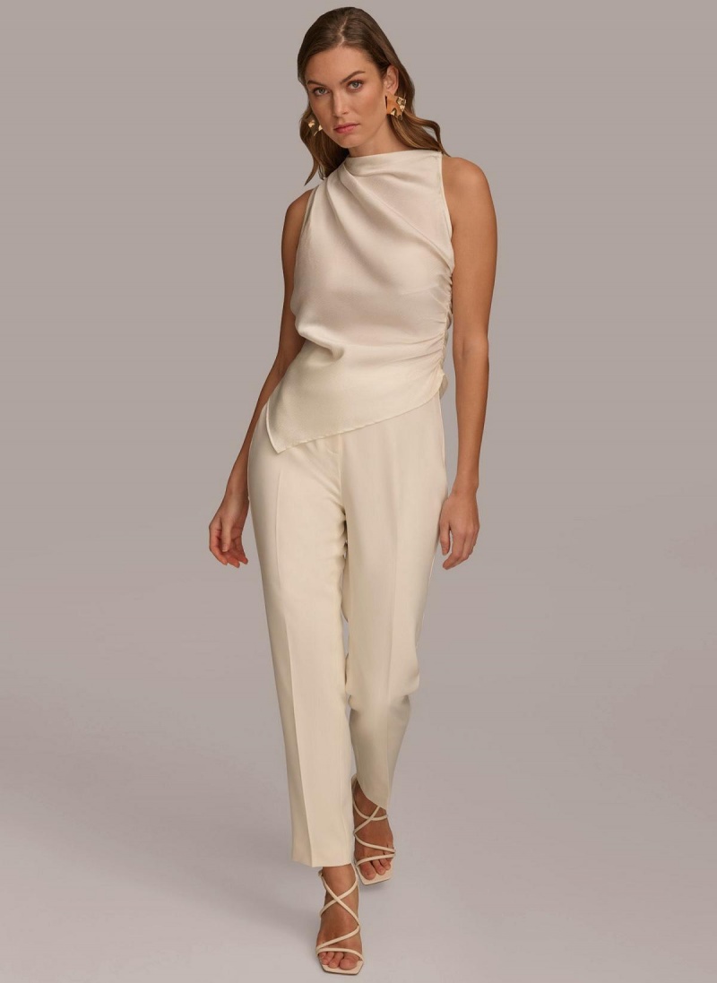 Cream Donna Karan Ruched With Angled Hem Sweaters and Tops | PH_DK15021