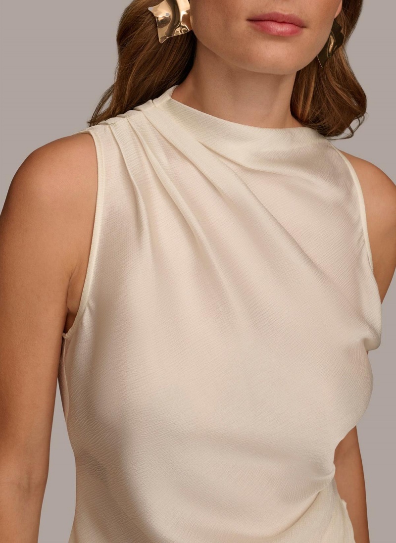 Cream Donna Karan Ruched With Angled Hem Sweaters and Tops | PH_DK15021